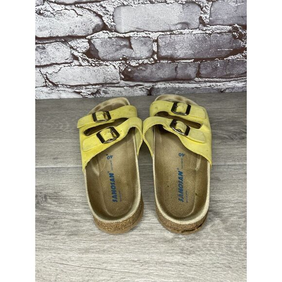 Sanosan Yellow Leather Arizona Slides Casual Cork Sandals Women Sz 40EU/9.5M US - Picture 6 of 16